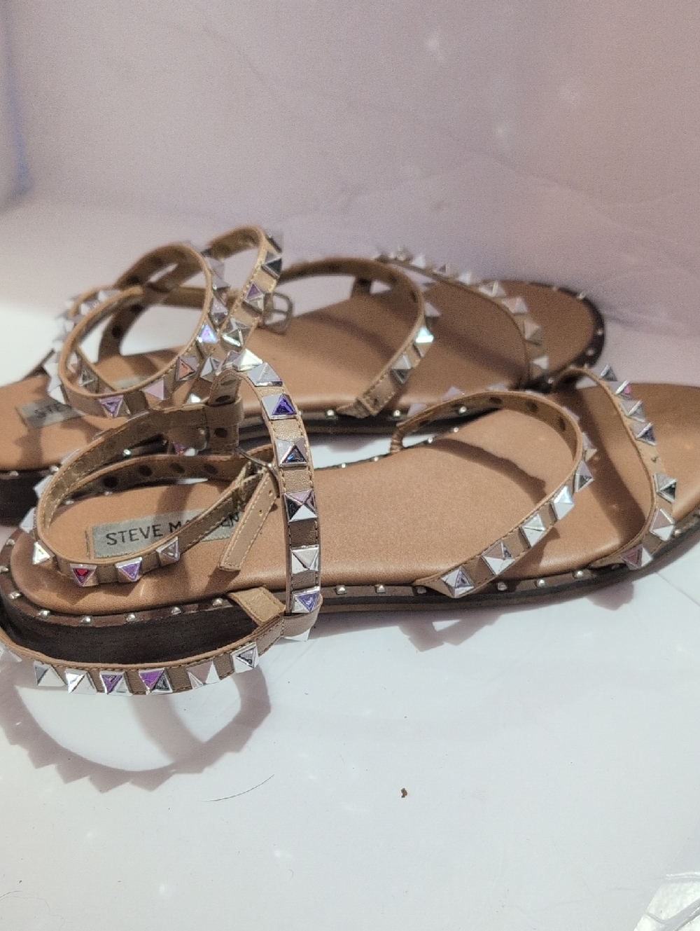 Steve Madden Tan Studded Ankle-Strap Sandals